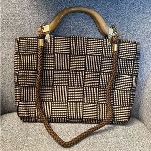 Made in Italy Elegant Brown Woven Handbag